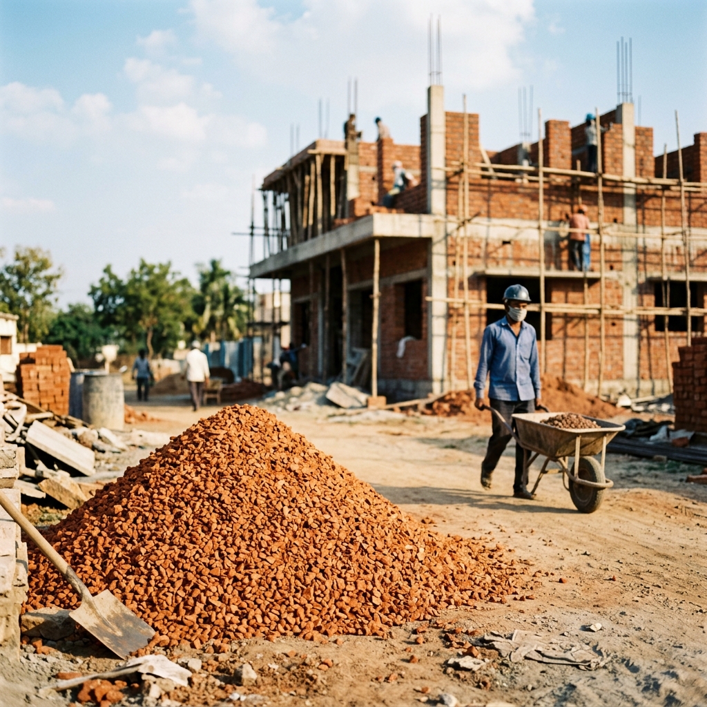 Premium building gravel heap at site
