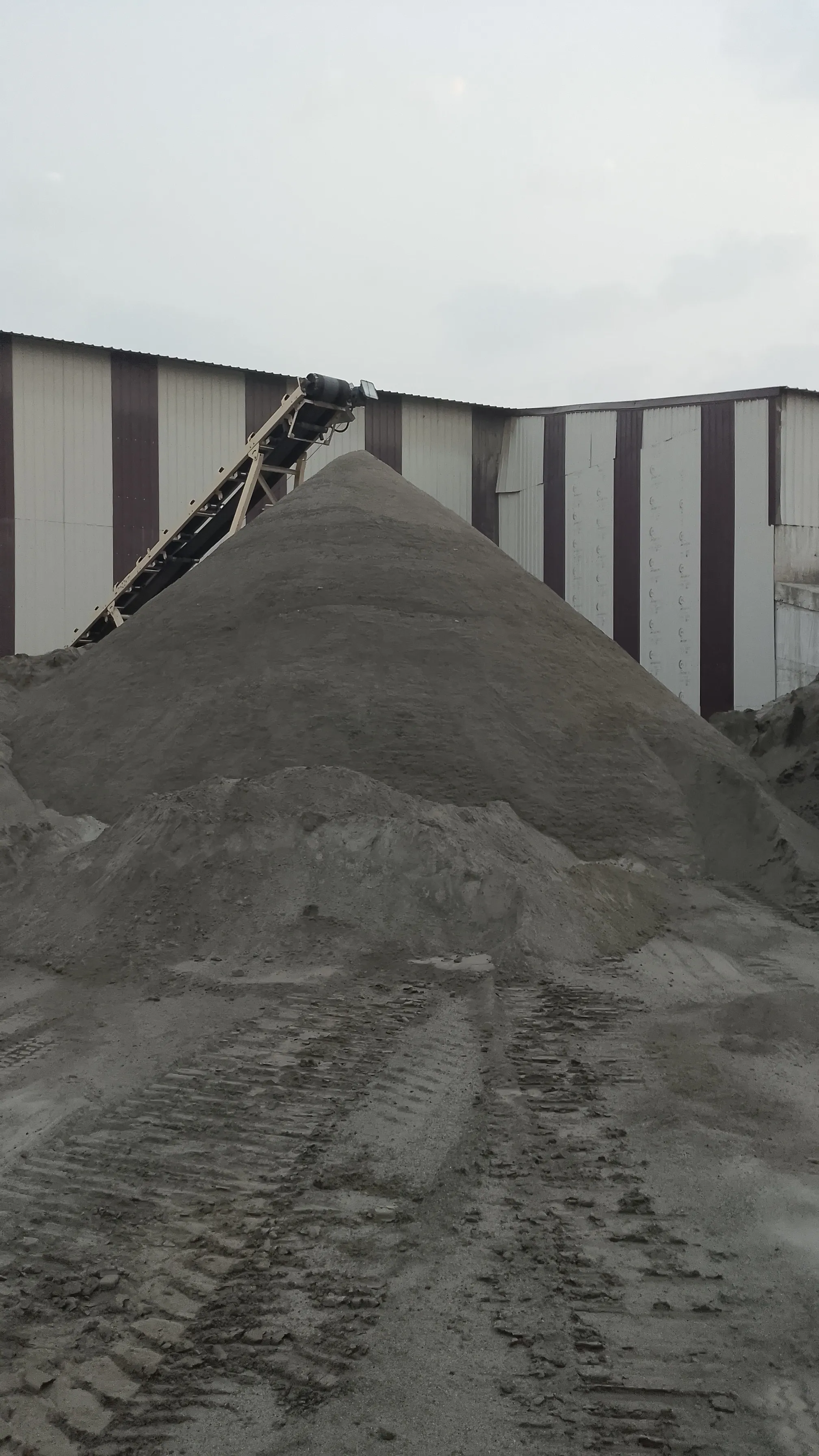 Fine P-Sand (Plastering Sand) conical stockpile at Tirupati Balaji Blue Metals LLP, Virudhunagar, Tamil Nadu